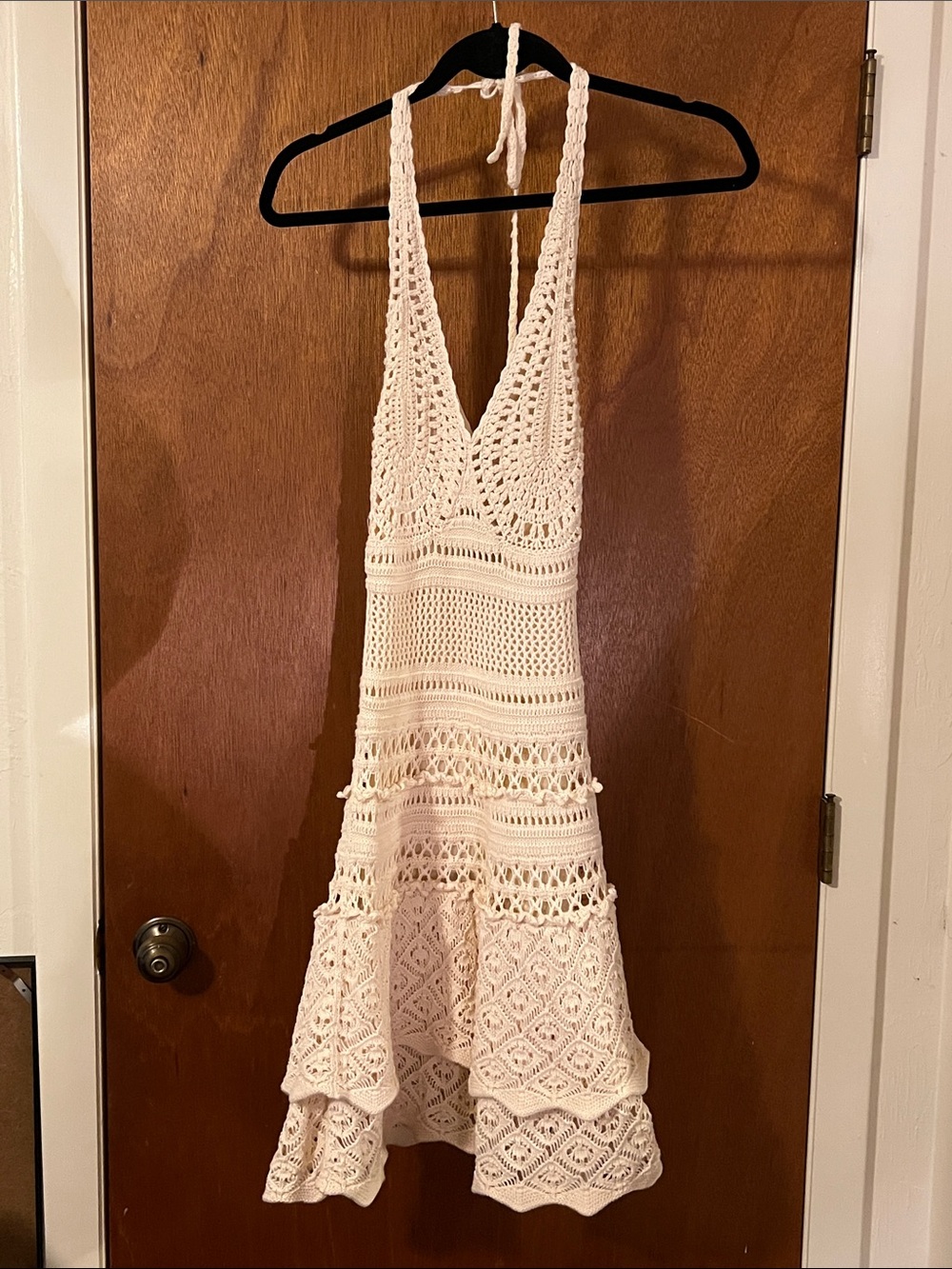Moda International Cream Crochet Halter Dress